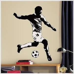   Black & White SOCCER PLAYER WALL DECAL Sports Stickers Boys Room Mural