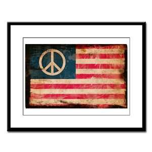    Large Framed Print Worn US Flag Peace Symbol 