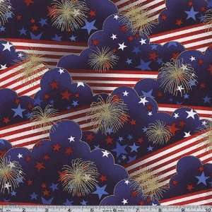   Patriots Flag Fireworks Blue Fabric By The Yard Arts, Crafts & Sewing