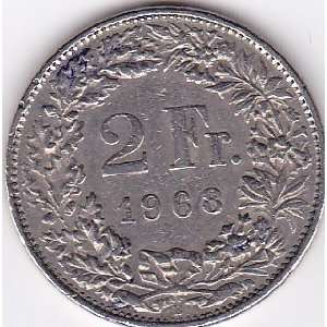  1968 B Switzerland 2 Franc Coin 