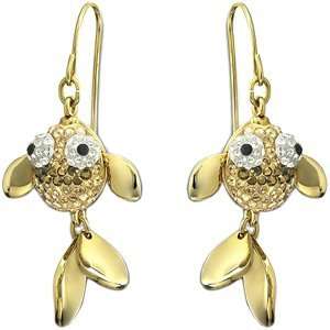  Swarovski Crystal Lychee Fish Earrings Gold Jewelry