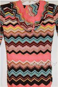   FOR TARGET Girls Knit Multicolor Zig Zag Colore Hoodie Hooded Sweater