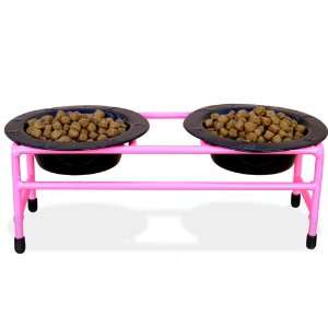   Cat/Puppy Double Diner Stand w/ 8oz Stainless Steel Bowls in Pink and