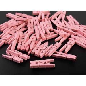  Tiny Spring Action Soft Pink Painted Wood Clothespins  For 