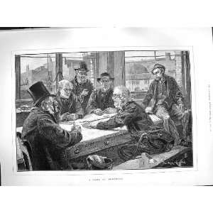  1883 OLD MEN PLAYING GAME DOMINOES KNOWLES FINE ART