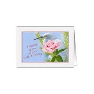  Birthday, 94th, Snowy Egret and Pink Rose Card Toys 