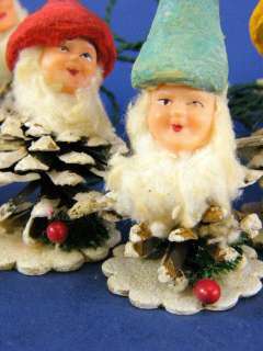 Handmade in Italy String of 10 Vintage 1950s Pine Cone Elves / Gnomes 