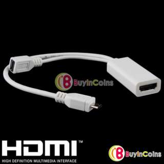 20cm Micro USB 5P MHL to HDMI Female Adapter Cable HTC EVO 3D Flyer 