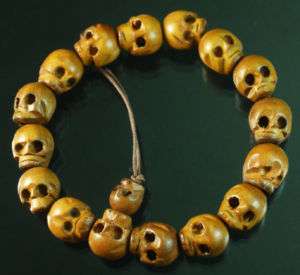 Natural Wood Skull Beads Buddhist Prayer Mala Bracelet  