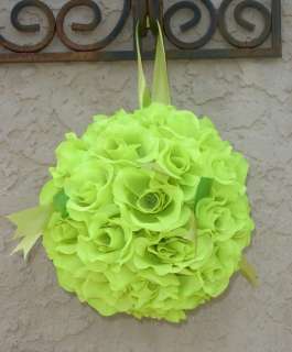 LARGE FLOWER BALLS ~ LIGHT GREEN LIME ~ Wedding Flowers Pew Bows 