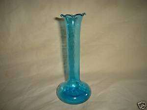 Vintage 8tall Light BLUE blown Artglass ONION BUD VASE  