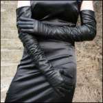 Long opera ruched style2 leather black gloves size 8  