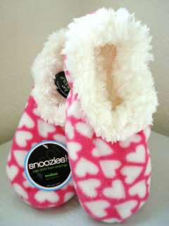 Simple Hearts SNOOZIES Sherpa Warm Slippers Socks Pink  