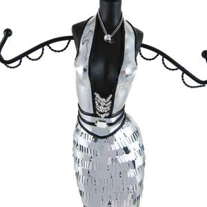 Silver Sequin Jewelry Stand Doll Mannequin 15 Tall  
