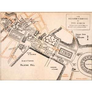  1905 Lithograph Map Rome Italy Forum Neighborhood Palatine 