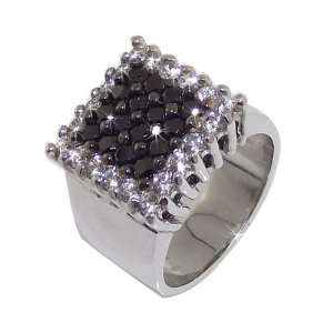 Studio 54 Ladies Ring in White 925 Silver with Black Cubic Zirconia 