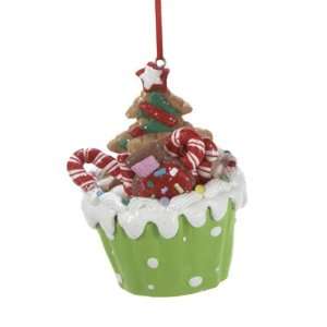  Gingerbread Kisses Lime Green Candy Filled Cupcake Christmas Ornament