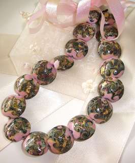 Handmade Lampwork Glass Lentil Beads Pink Paisley 19mm 8 Beads (#r20 