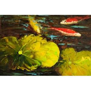  Fish, Coy, Koi, Hand Painted Oil Canvas on Stretcher Bar 