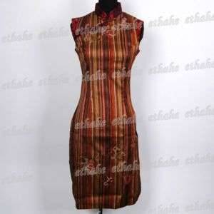 Women Strips Chi pao Cheongsam Mini Dress M/Sz.10 613T  