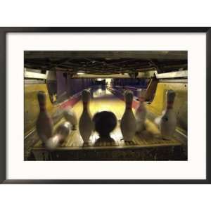  Rear View of Pins Being Struck by a Bowling Ball Framed 