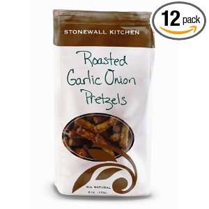 Stonewall Kitchen Roasted Garlic Onion Pretzels, 6 Ounce Bags (Pack of 