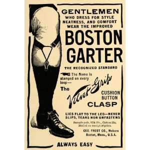  1907 Ad Mens Boston Garter Sock Pant Fastener Geo Frost 