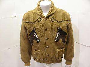 Vintage Caldwell Cowichan Horse Knit Canada Shawl Wool Cardigan 