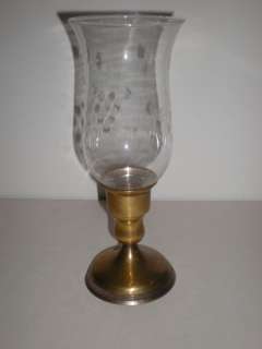 Vtg Brass Finish Metal India Candle Stick Glass Shield  