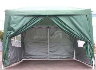 Peaktop 10x10 EZ Pop Up Party Tent Canopy Gazebo Green 4 Walls W/ Free 