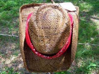 Cov ver Bandanna Western Raffia Straw Beach Cowboy Hat  
