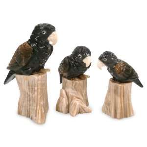  Onyx statuettes, Bronze Wing Parrots (set of 3)
