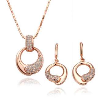 ST5 18K rose Gold plated white gem Swarovski crystal necklace earring 