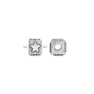   pewter, 8x6mm cube, star symbol   sold per bead Arts, Crafts & Sewing