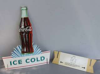 Old ICE COLD Coca Cola BOTTLE TOPPER SIGN Diecut Carton  
