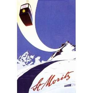 St. Moritz Gondola to the Top of the Mountain Ski Poster