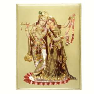  Handcrafted Engraved Radha Krishna Poster   Golden Finish 