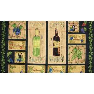  45 Wide Wine Cellar Panel Black/Tan Fabric By The Yard 