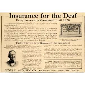   Ad General Acoustic Heath Insurance Certificate   Original Print Ad
