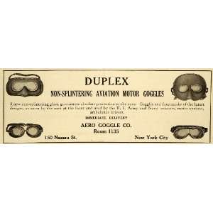 1918 Ad Aero Goggle Co Duplex Non Splintering Aviation Motor Goggles 