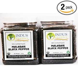 Indus Organic Malabar Black Peppercorns Spice 1 Lb Jar (X2), High 