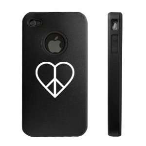   4S 4G Black D872 Aluminum & Silicone Case Cover Heart Peace Sign