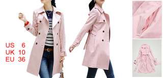 Woman Button Tab Epaulette Shoulder Trench Coat Pink S  