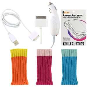  Car Charger + USB Hotsync & Charging Data Cable + 3 pcs iSock Beanie 