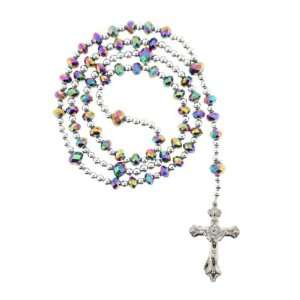 Silver Plated Rosary with 10mm and 8mm Faceted Rondell Beads   Rainbow 