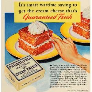  1943 Ad Kraft Cream Cheese Philadelphia Dessert Food 