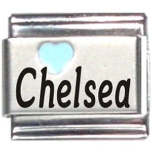  Chelsea Light Blue Heart Laser Name Italian Charm Link 