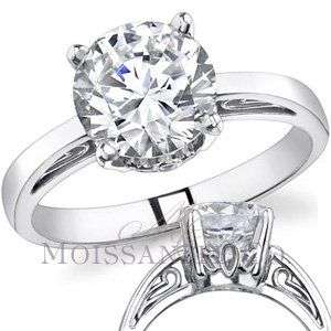 6mm Round Certified Moissanite Scroll Solitaire Ring  