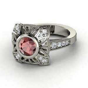  Chevalier Ring, Round Red Garnet Platinum Ring with 