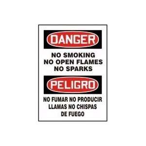 NO SMOKING NO OPEN FLAMES NO SPARKS (BILINGUAL) Sign   14 x 10 Dura 